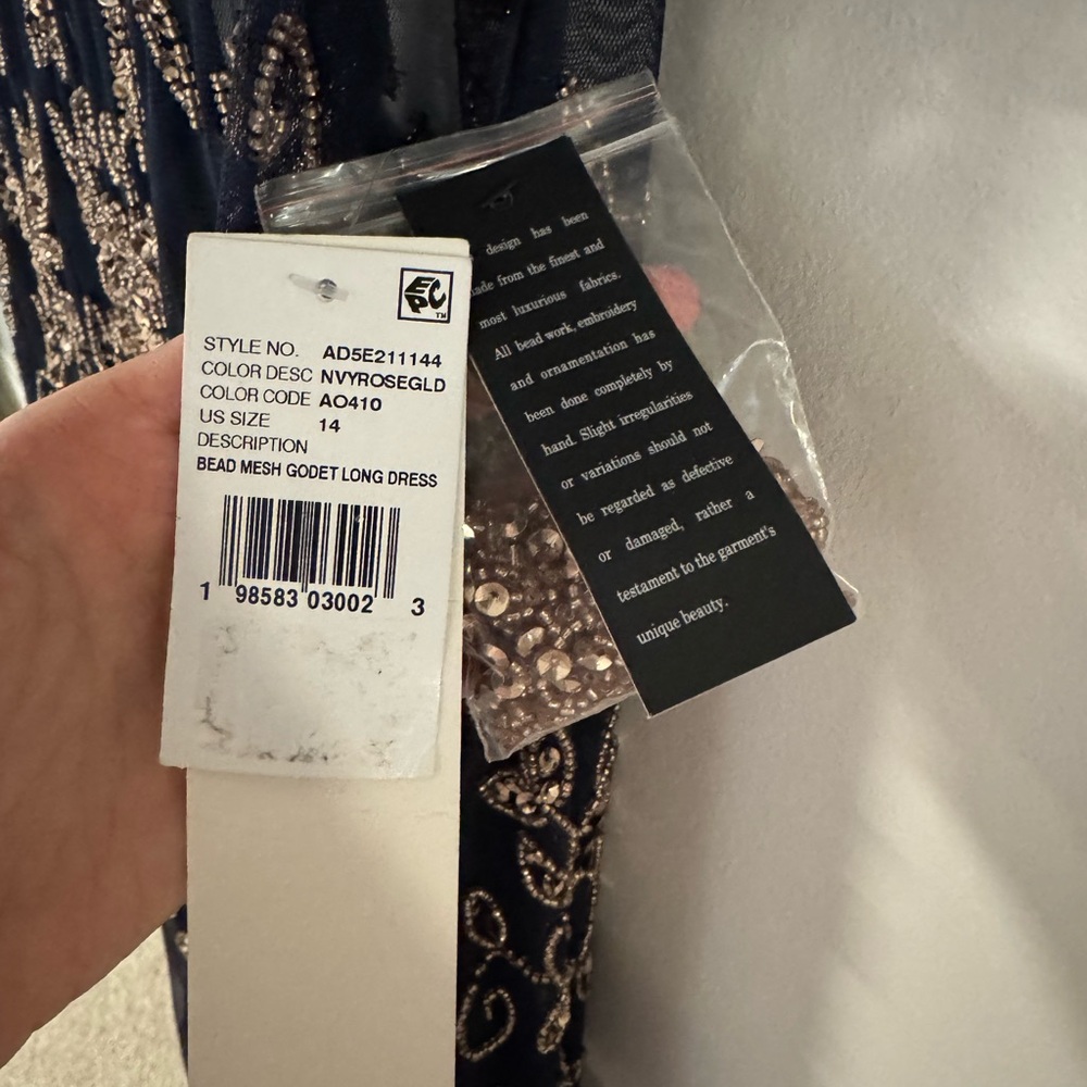 Adrianna Papell Navy Floral Beaded Gown - Picture 8 of 10